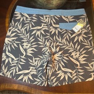 Men's Leaf Print Shorts - Blue and Tan